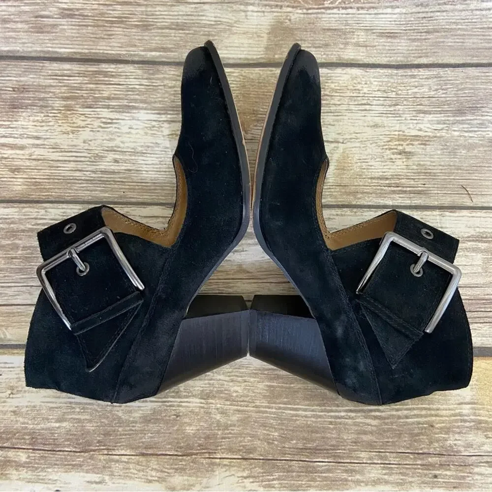 Corso coma Bernadette 8 black suede ankle booty witchy heel big buckle